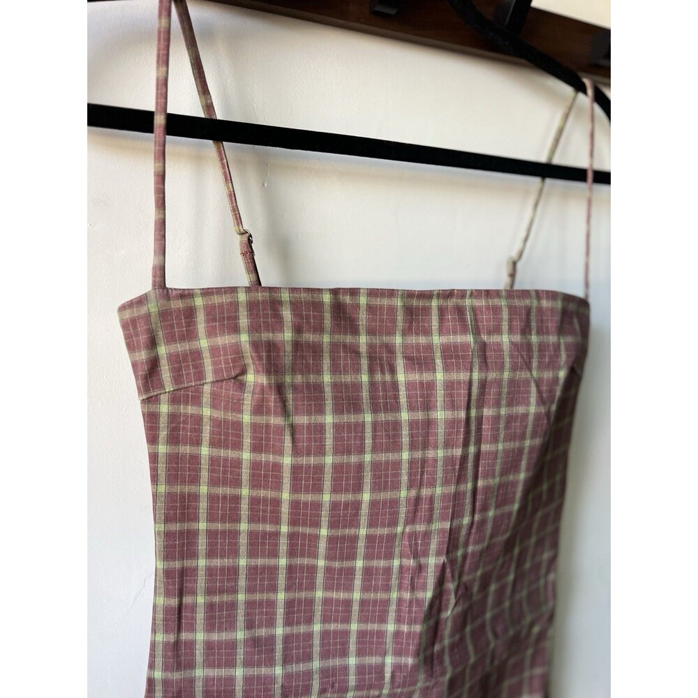 UNIF O-Ren Brown Green Plaid Mini Dress Zip Strappy Sleeveless A-Line Size S - Picture 3 of 9